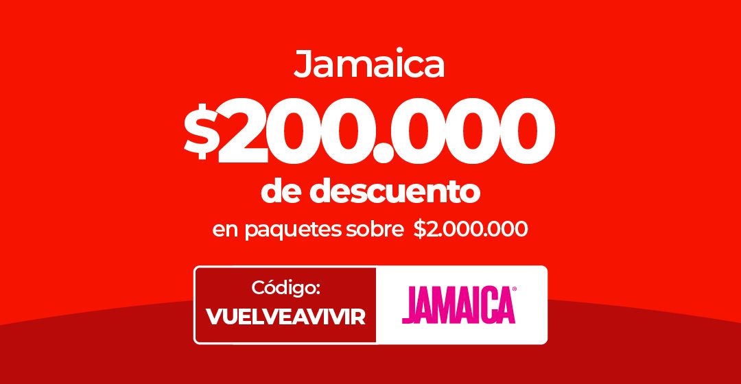 Descuento de $200.000 en paquetes a Jamaica, código VUELVEAVIVIR.
