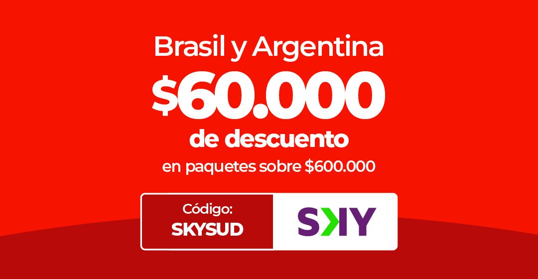 SKY ofrece $60.000 de descuento para Brasil y Argentina, código SKYSUD.