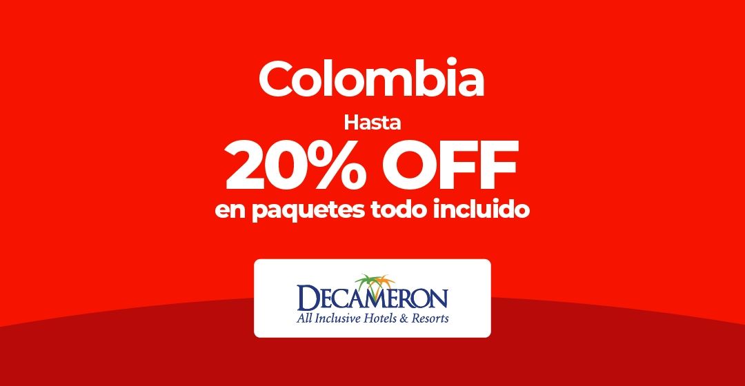 Decameron ofrece hasta 20% de descuento en paquetes todo incluido para Colombia.