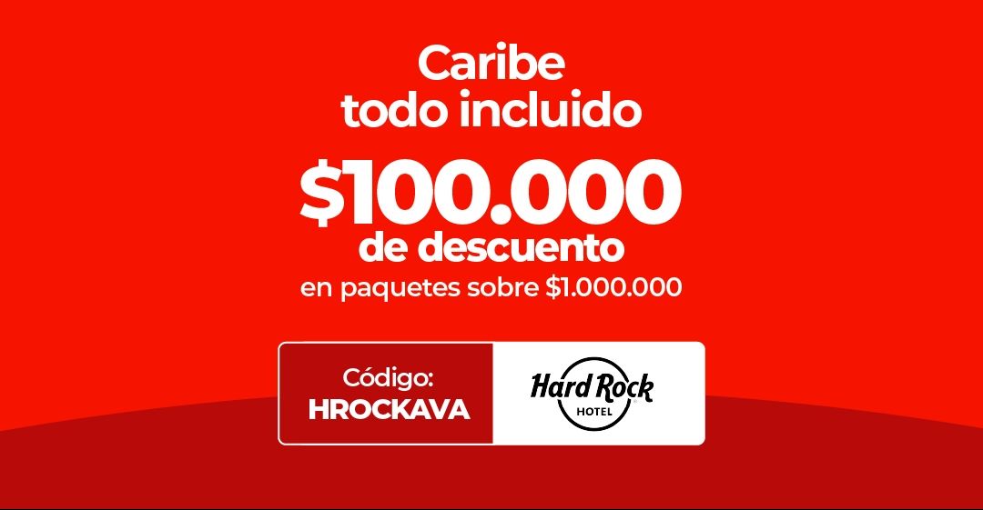Anuncio de Hard Rock Hotel: $100.000 de descuento en paquetes Caribe todo incluido.