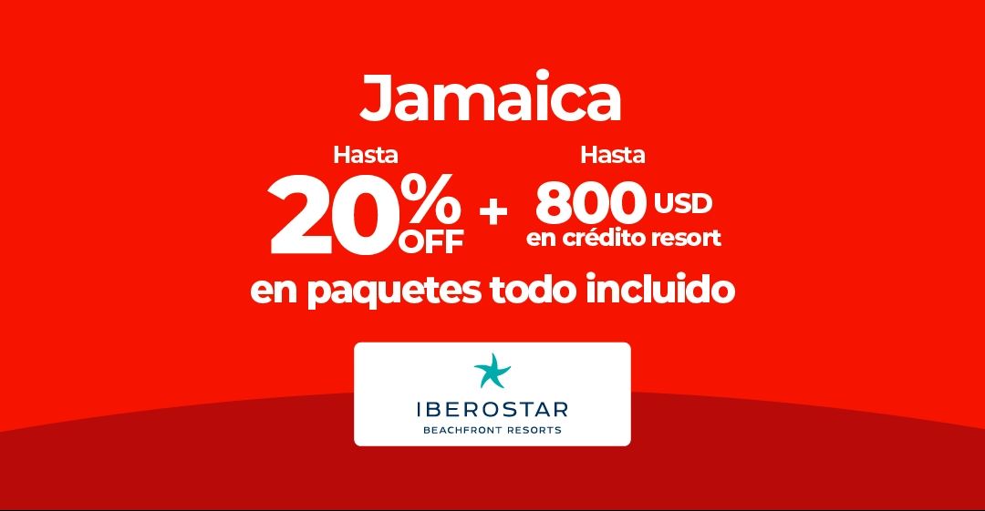Anuncio de Iberostar: hasta 20% y $800 en crédito para Jamaica.