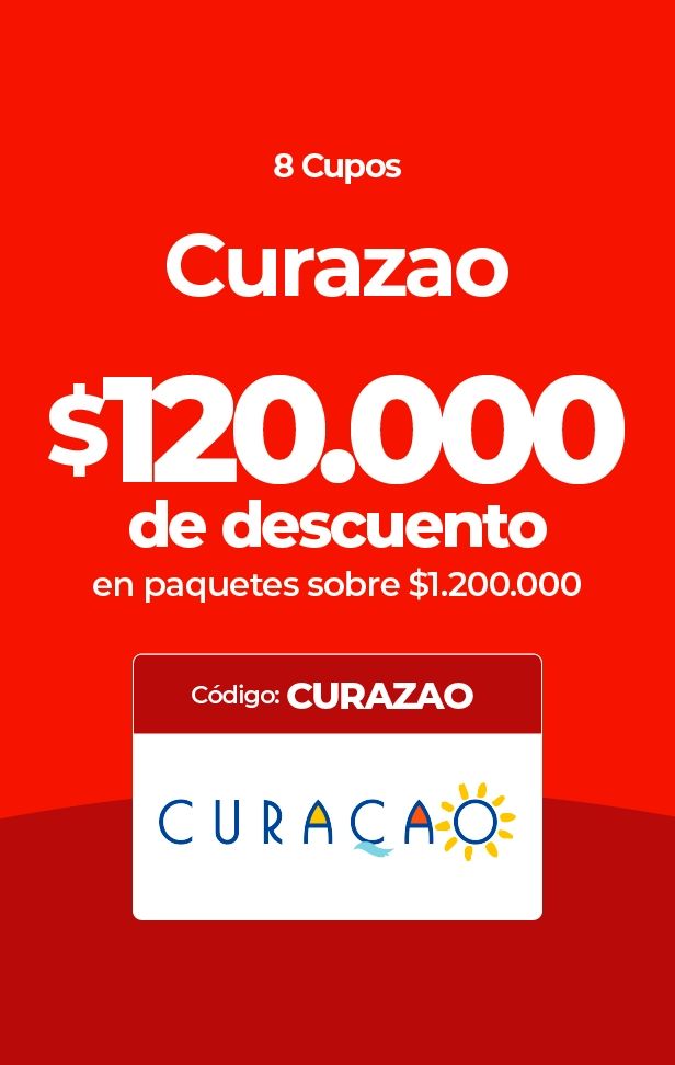 Anuncio rojo de $120.000 de descuento en paquetes de Curazao.