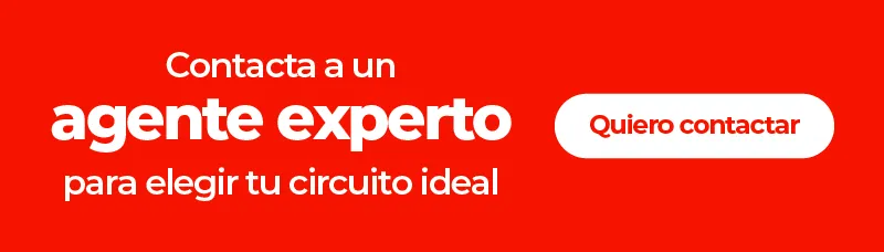 Banner rojo con texto blanco "Contacta a un agente experto" y botón "Quiero contactar".