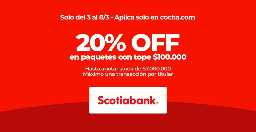 Scotiabank ofrece 20% de descuento en paquetes a través de cocha.com.
