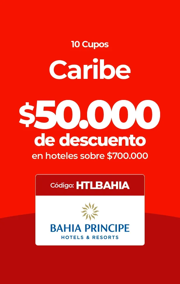 Oferta de 10 cupones de $50,000 de descuento para hoteles Bahía Príncipe Caribe.