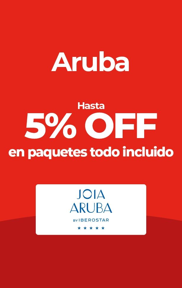 Anuncio de 5% de descuento en paquetes todo incluido para Aruba con Joia Iberostar.