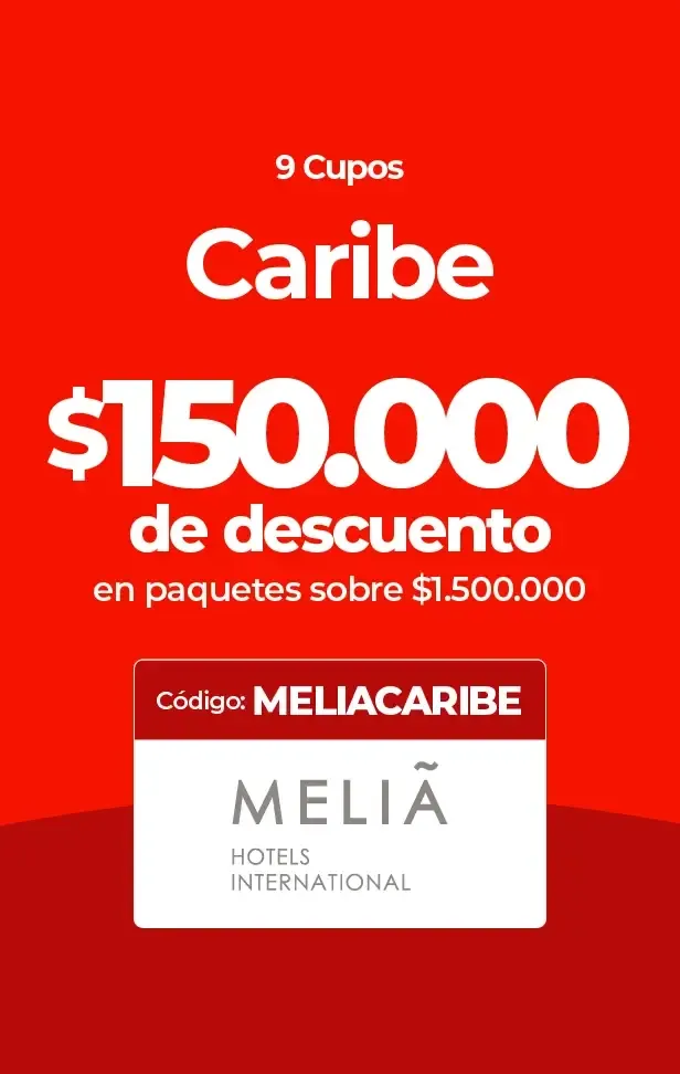 Imagen de oferta Meliá Caribe con $150.000 de descuento y código.