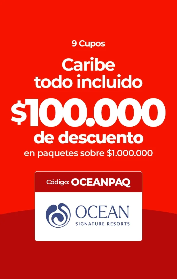 Descuento de $100.000 de Ocean Resorts en Caribe todo incluido con código OCEANPAQ.