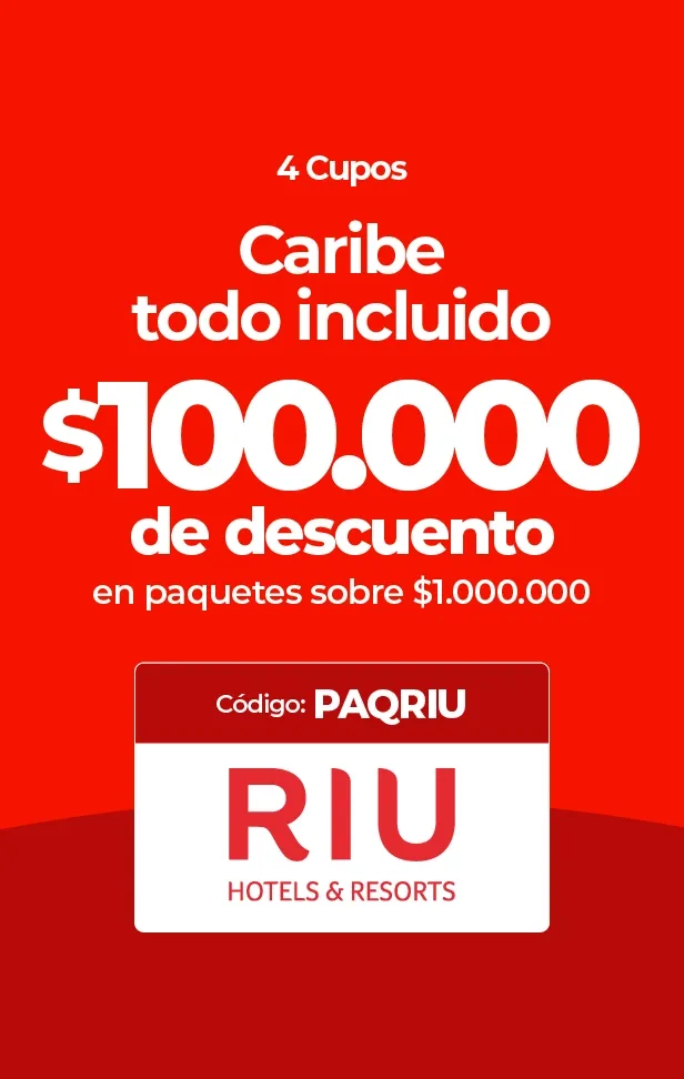 Gráfico de oferta: $100.000 de descuento en paquetes Caribe con RIU.