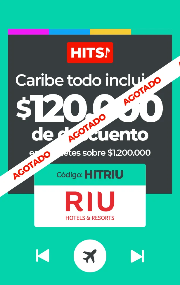 Anuncio de RIU Hotels para un descuento en el Caribe todo incluido, marcado como agotado.