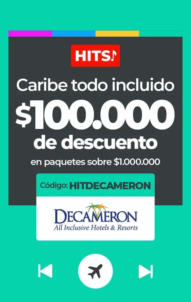 Anuncio de $100.000 de descuento en paquetes Decameron Caribe todo incluido.