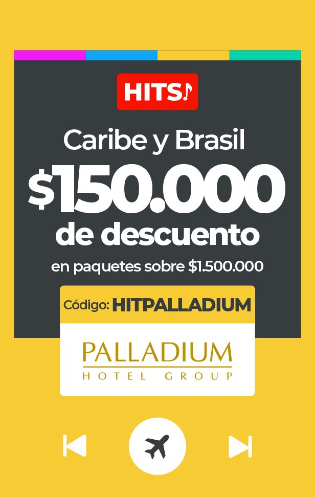Anuncio de $150.000 de descuento en viajes Palladium al Caribe y Brasil.