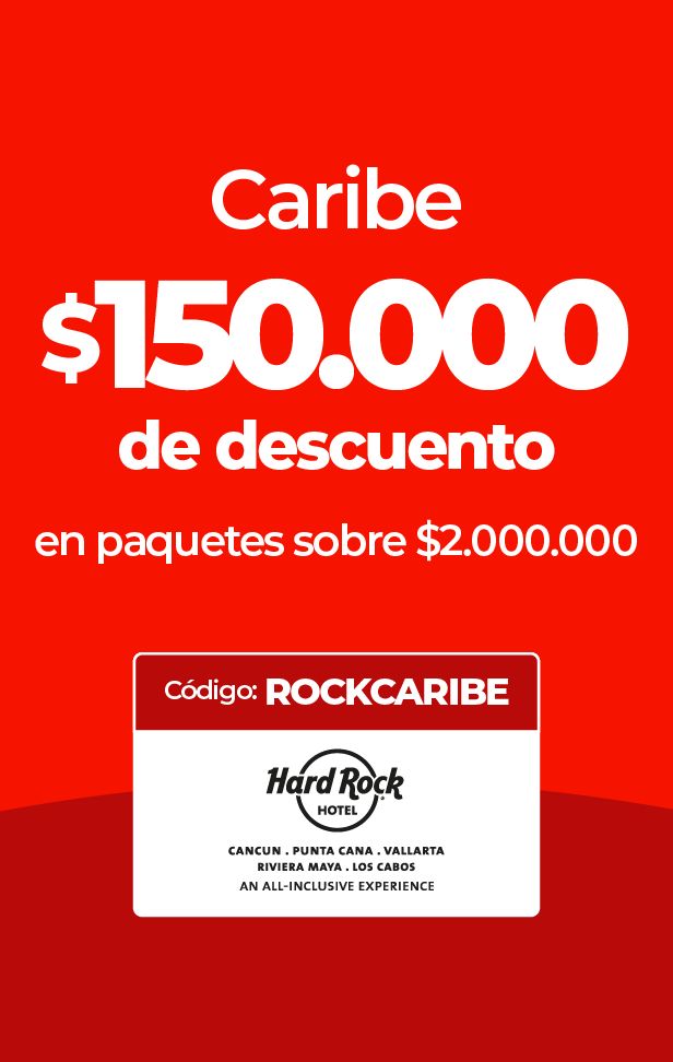 Banner para Hard Rock Hotel: $150.000 de descuento en paquetes Caribe con código ROCKCARIBE.
