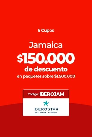 Anuncio de $150.000 de descuento en paquetes Iberostar Jamaica con código IBEROJAM.