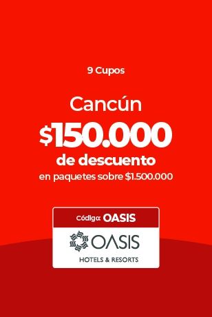 Oferta de $150.000 de descuento en paquetes a Cancún con código OASIS.