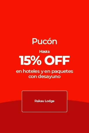 Imagen muestra 15% de descuento en hoteles y paquetes con desayuno en Pucón.