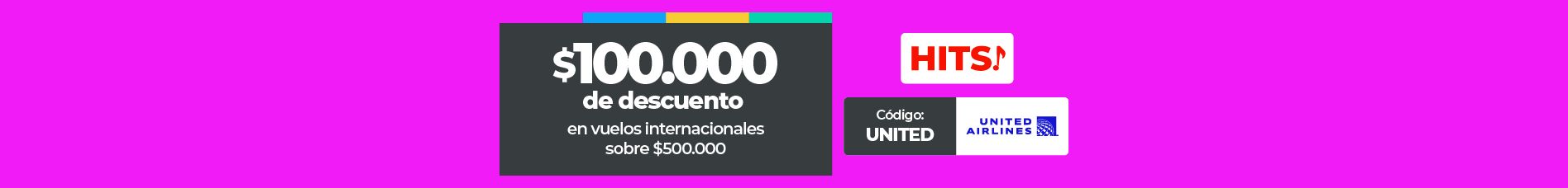HITS! ofrece $100.000 de descuento en vuelos internacionales con United Airlines.
